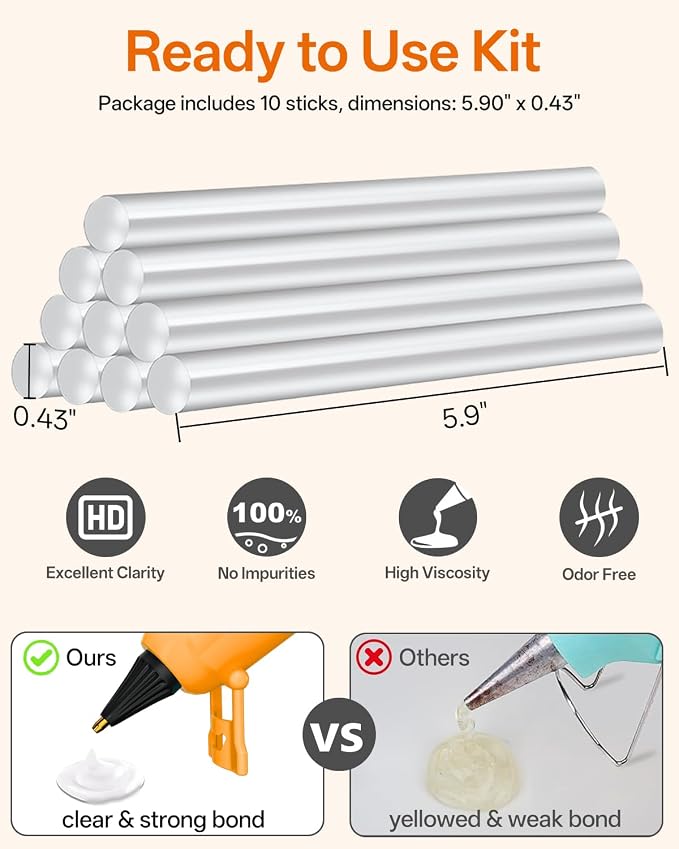 Full Size Hot Glue Gun with 10 Glue Sticks | 80W High-Power Fast Heating