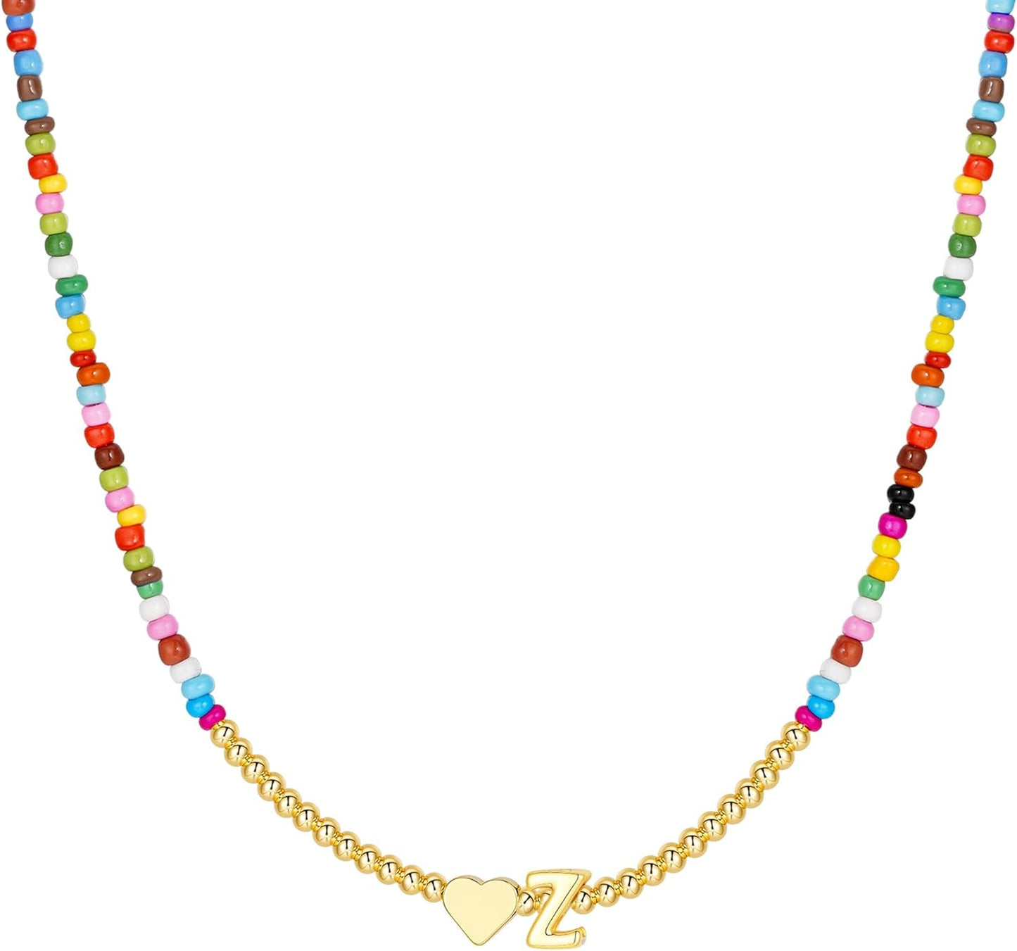 M MOOHAM Stocking Stuffers for Teen Girls Christmas Gifts - Heart Initial Necklaces for Women Kids Colorful Beaded Tiny Heart Initial Choker Necklace Jewelry for Teen Girls Trendy Birthday Gifts
