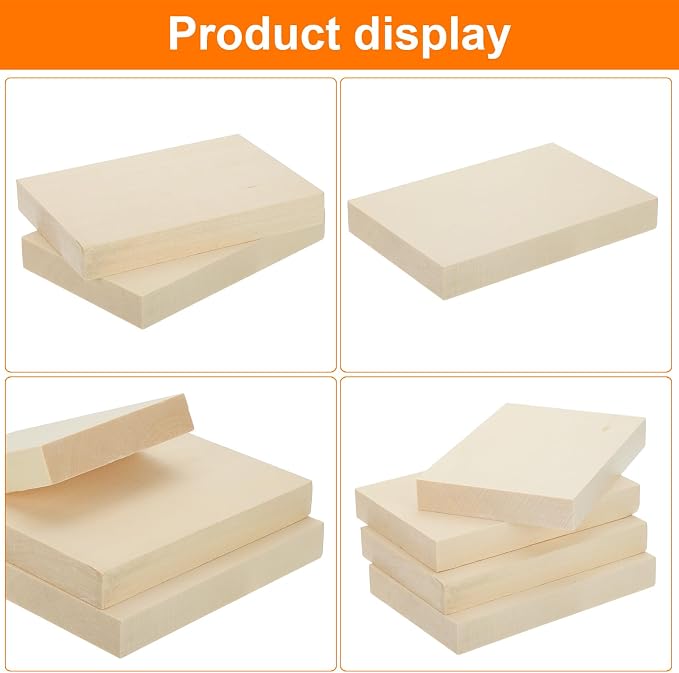 MECCANIXITY 4Pcs Basswood Carving Block, 0.8"x4"x6" Square Wooden Dowels Blocks