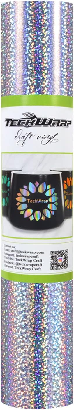TECKWRAP Sparkle Holographic Silver Vinyl Glitter Permanent Chrome Adhesive