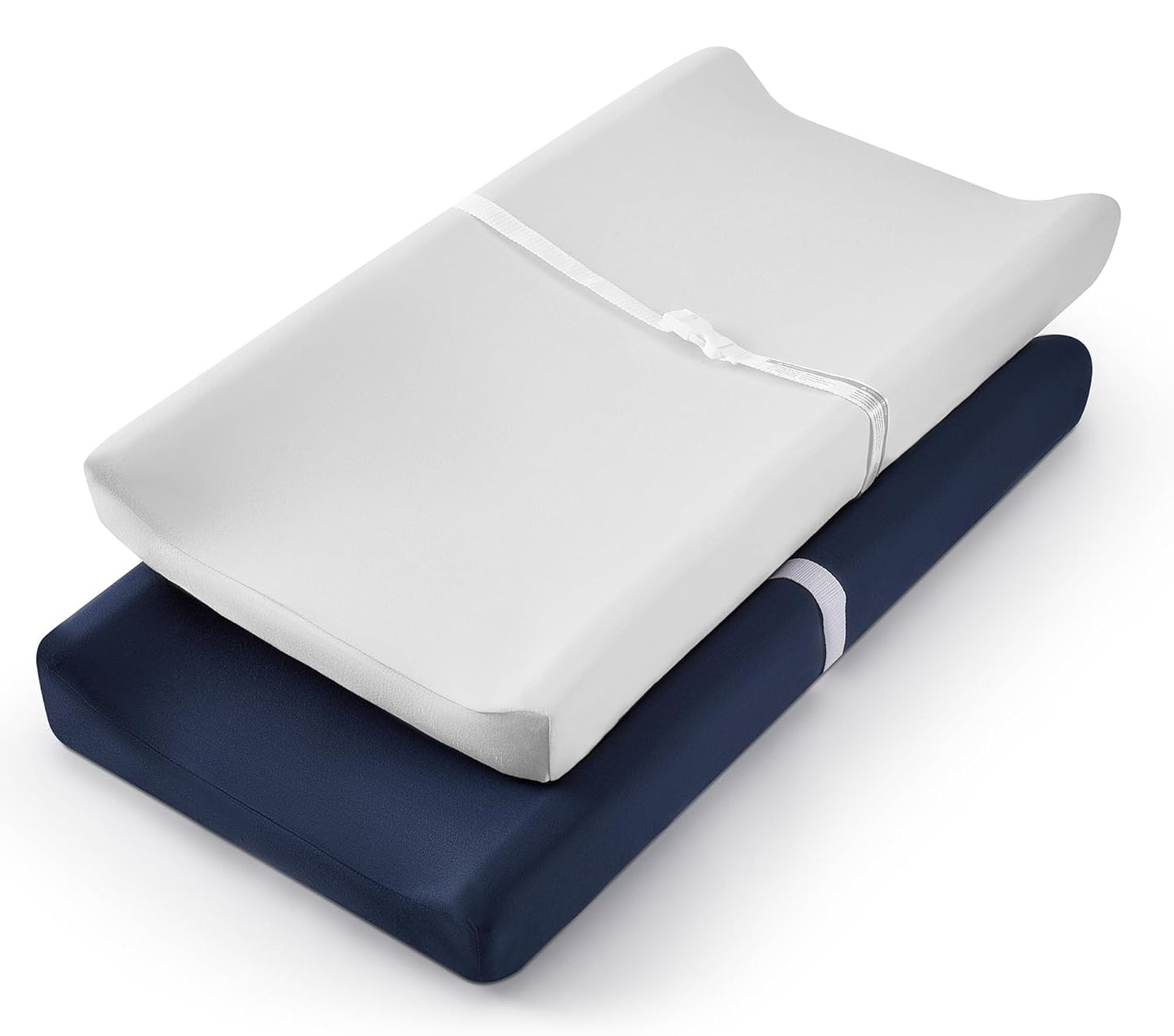 TILLYOU Changing Pad Cover Set in Soft Jersey Material - Fits 32"/34''x16 Contoured Pad for Babies, Navy Blue & Lt Gray