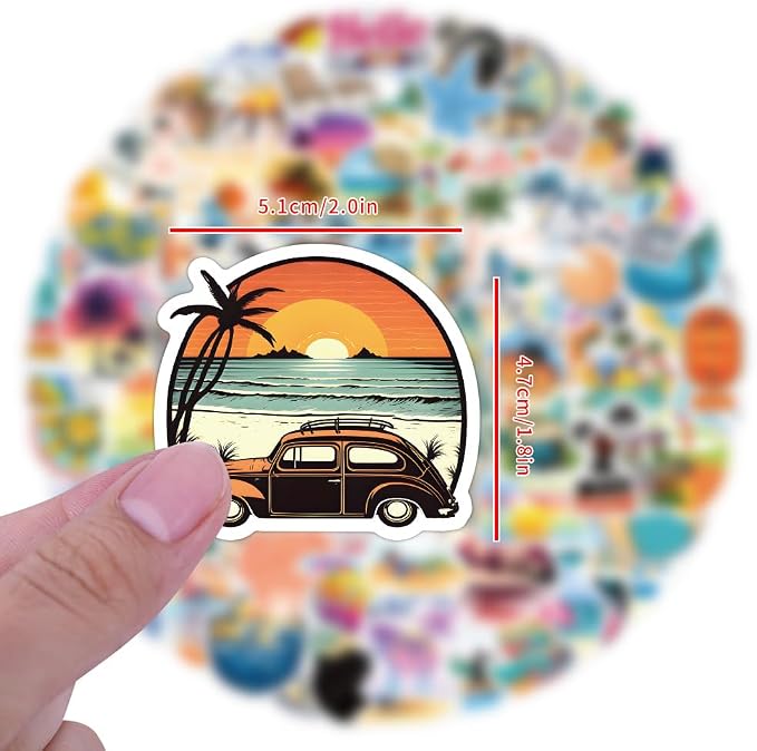 120PCS Hawaii Themed Stickers for Water Bottles, Summer Beach Scene Sticker