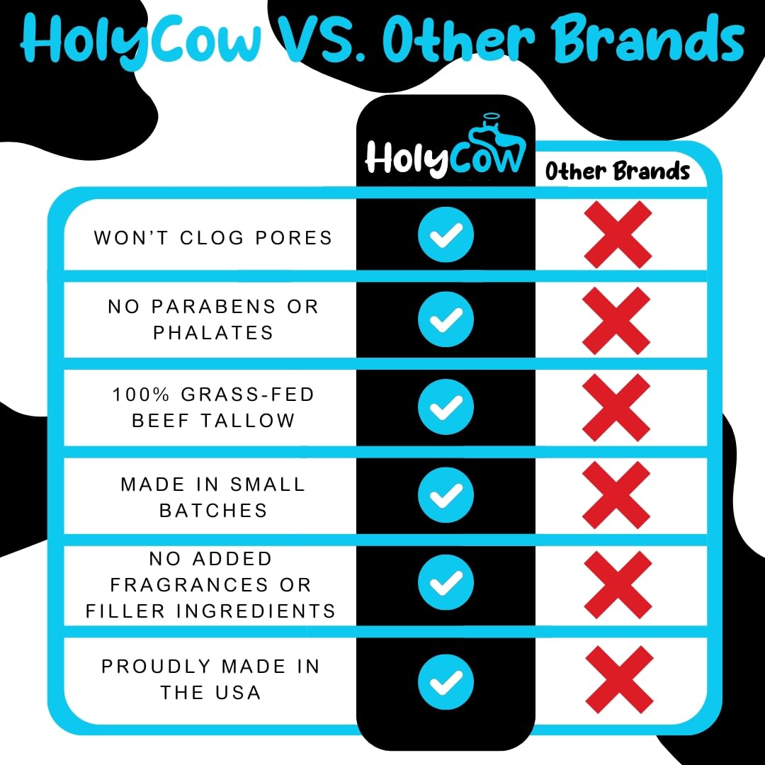 HolyCow Beef Tallow For Skin - Whipped Tallow Balm with Organic Jojoba Oil (Unscented/Herb-Infused), Grass Fed Beef Tallow Face Moisturizer for Eczema, Baby, Lip Balm - Lotion For Extremely Dry Skin