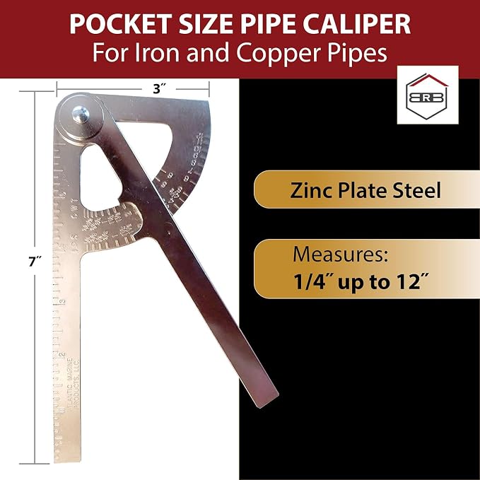 Steel Pocket Sized Pipe Caliper, Measuring Tool, Diameter Gauge