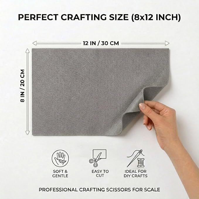 Soft Grey Felt Fabric Sheets for Crafts, 8 x 12 Inch Felt Squares, Patchwork