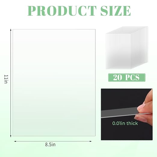 TKOnline 20 PCS Plexiglass Sheets, 8.5" x 11" x 0.01 Clear PET Sheet Panels