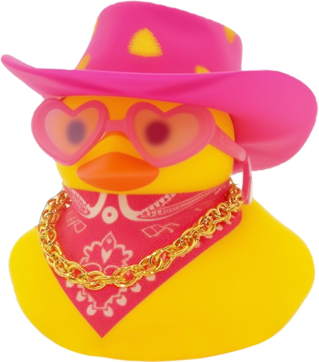 Quackly Pink Cowboy Rubber Duck, Car Dashboard Decoration Ducks with Cowboy Hat Necklace Sunglasses, Pink Gold