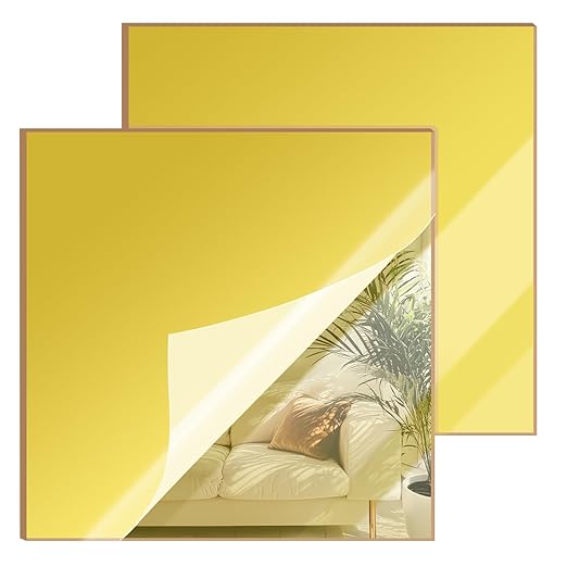 12x12 Inches Deep Gold Mirror Acrylic Sheet – 2 Pcs Reflective Acrylic Panel