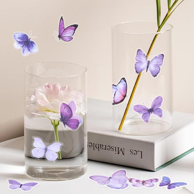 Imeepa 40Pcs Purple Butterfly Stickers Transparent Scrapbooking Stickers | PET