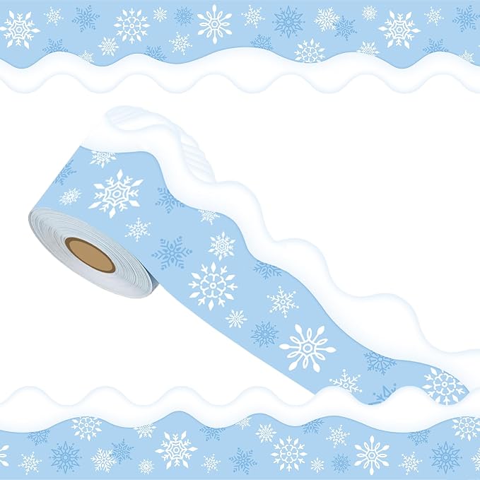 69ft Winter Snowflake Border，Scalloped Rolle Trim Light Blue Classroom Borders