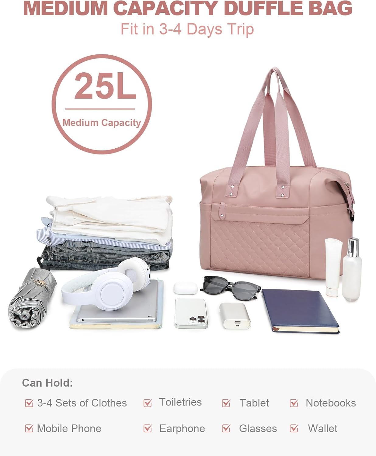 Travel Duffle Bag, Waterproof Weekender Overnight Hospital Bags for Women Men with Toiletry Bag Lightweight Carry on Personal Item Duffle Gym Bag for Travel, Airplanes, Sports