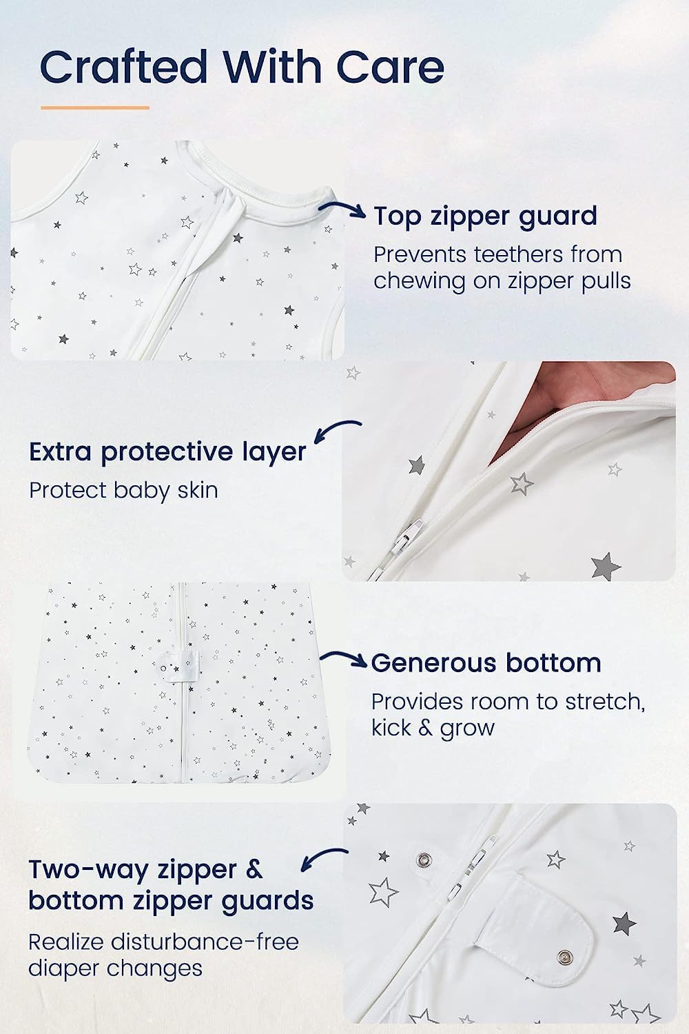 TotAha Light Sleep Sack, Stretchy, Soft, Cozy Wearable Blanket Sleep Bag with 2-Way Safe Zippers for 0-6-12-24 Months 0.5 TOG