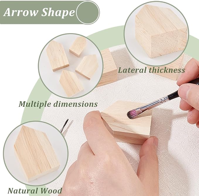 OLYCRAFT 12Pcs 4Sizes Unfinished Wood House Shaped Blocks Arrow Shape Wooden