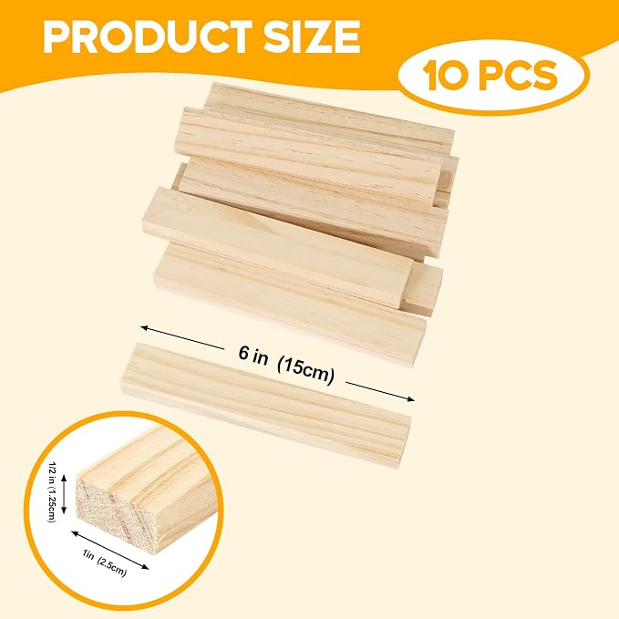 Wood Strips 1/2"x 1" x 6", Unfinished Flat Lumber Pine Pieces