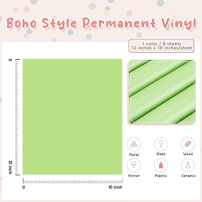Tintnut Boho Permanent Vinyl 8 Sheets 12''x10'' Lime Green Adhesive Vinyl |