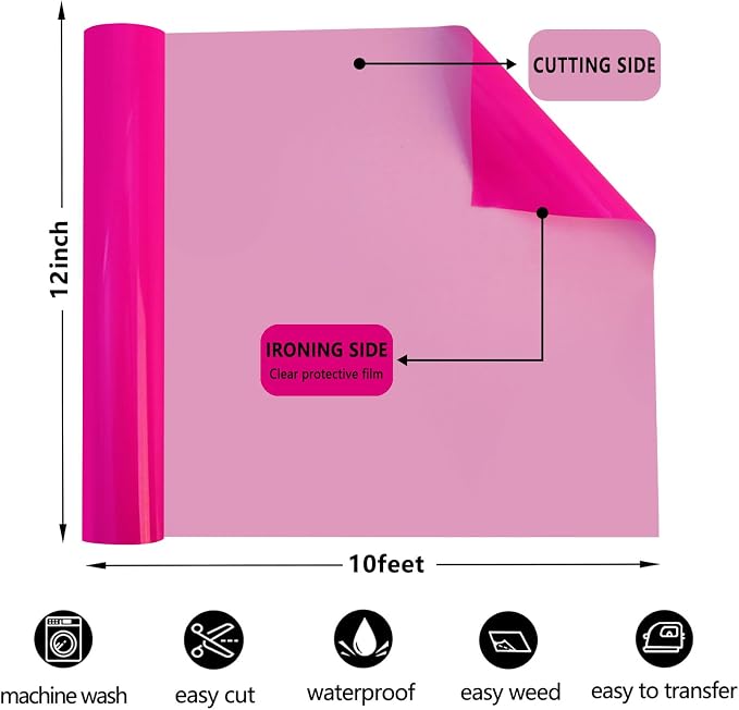 FUNKAKA Fluorescent Purple Pink HTV Heat Transfer Vinyl Rolls
