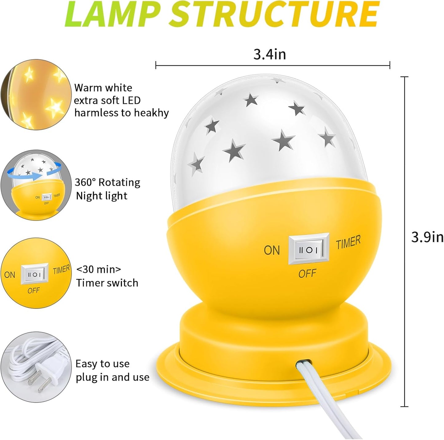 Star Night Light for Kids, 360° Rotating Starry Projector for Kid’s Bedroom with Timer, Gift Choice, 3000K,Yellow,1 Pack