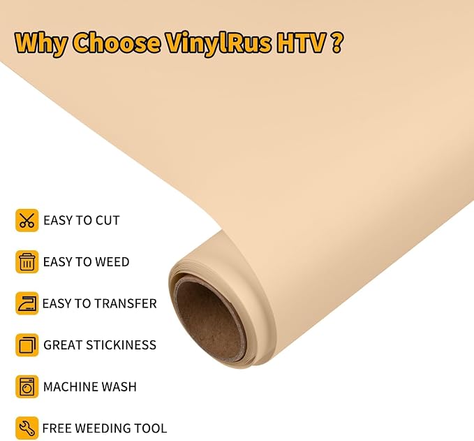 VinylRus Heat Transfer Vinyl-12” x 6ft Pale Peach Iron on Vinyl Roll