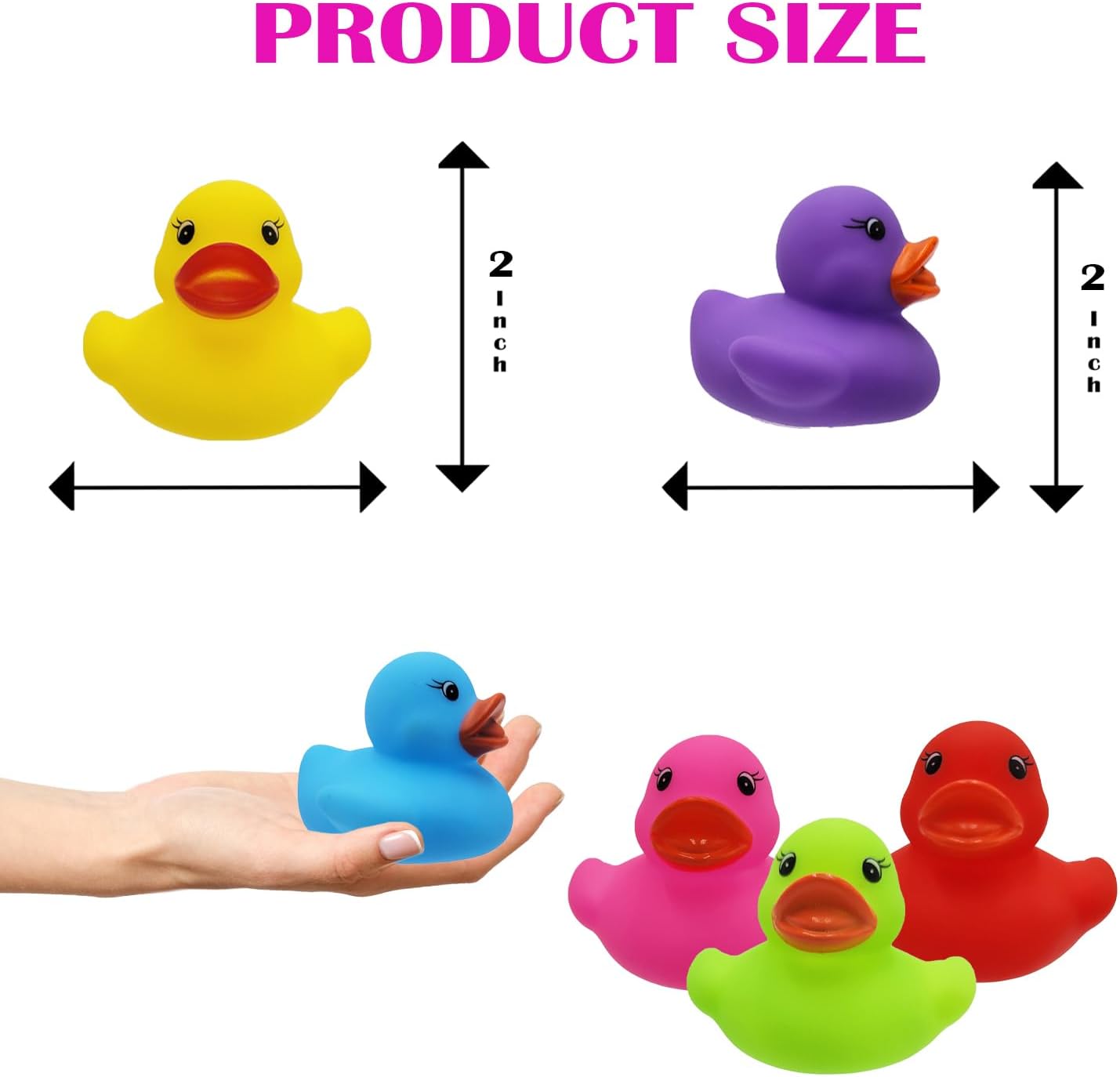 The Dreidel Company Classic Rubber Duck Toy Duckies for Kids, Six Solid Colors, Bath Birthday Gifts Baby Showers Classroom Summer Beach and Pool Activity, 2" (100-Pack)