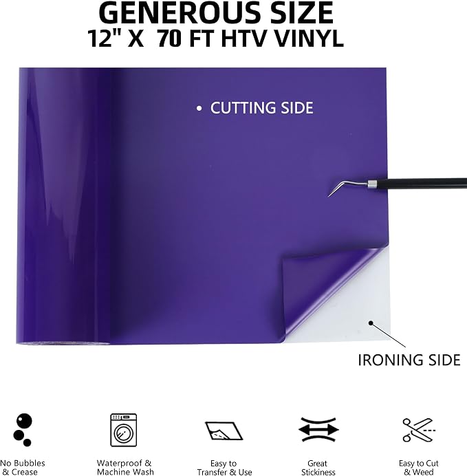FUNKAKA Purple HTV Heat Transfer Vinyl Rolls, Adhesive HTV Vinyl