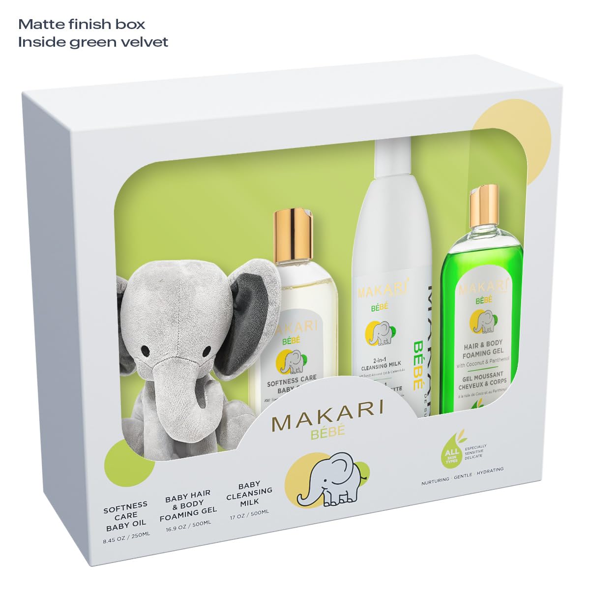 MAKARI Baby Skin Care Set | 2-In-1 Cleansing Milk, Hair & Body Foaming Gel & Calming Oil | Gentle Baby Essentials for Newborn and Up, Hypoallergenic, No Paraben Skincare for Delicate, Sensitive Skin