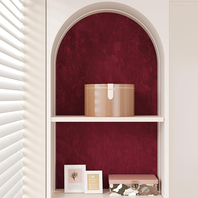 CHIHUT Dark Red Velvet Drawer Liner Soft Creased Velvet Contact Paper