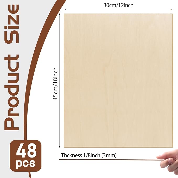 48 Pcs Basswood Sheets Plywood, School DIY Projects, CNC Cutting, and Wood