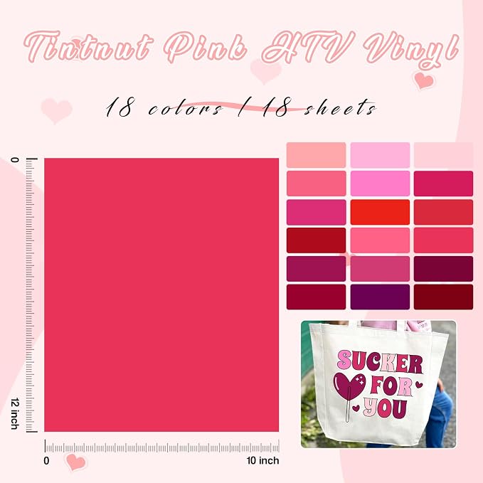 Tintnut Pink Heat Transfer Vinyl, 18 Sheets 12×10in Iron on Vinyl | Romantic