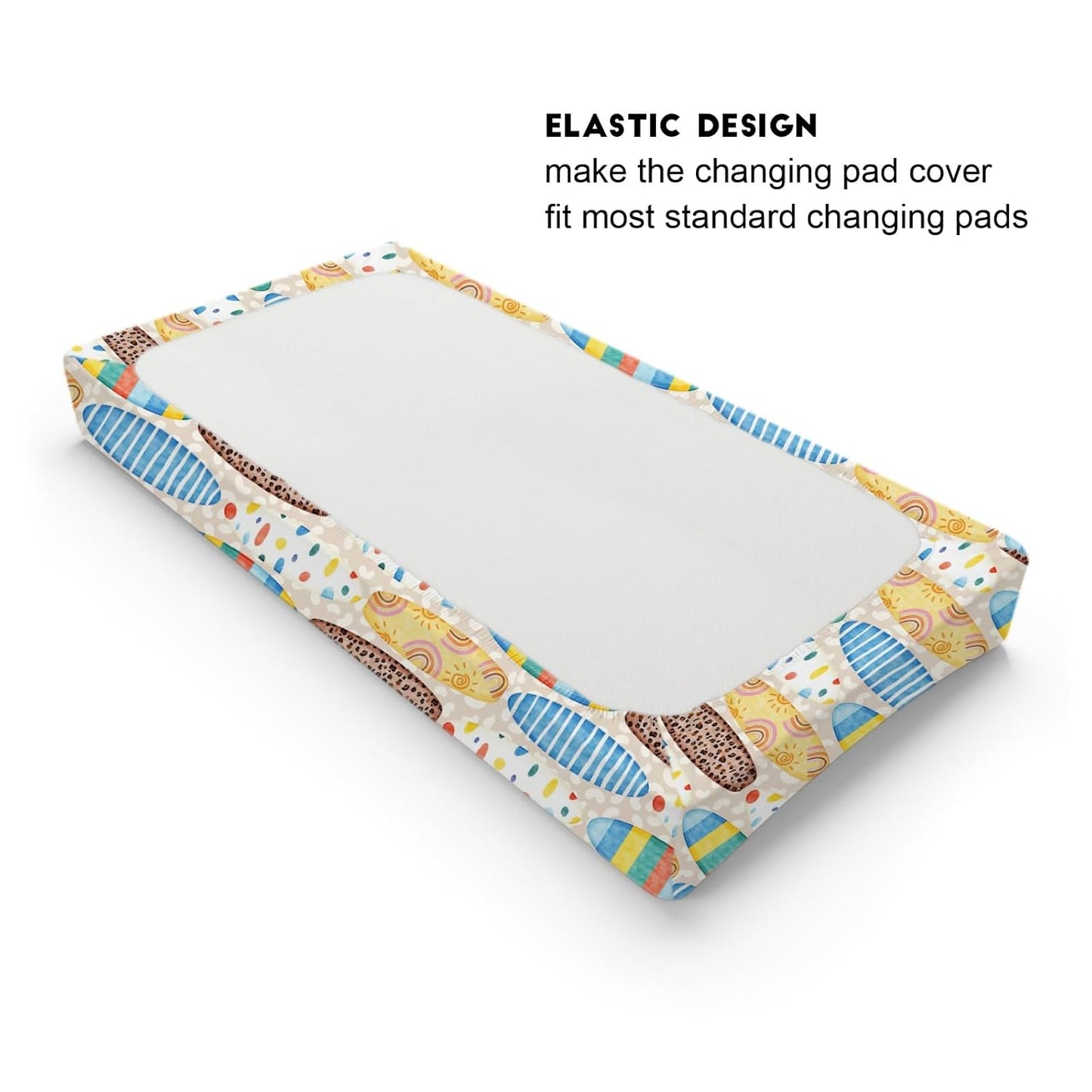 Boho Surfboard Baby Changing Pad Cover Sheets for Baby Boy Girl 32''x16'' Beach Surfing Unisex Fitted Diaper Changing Table Sheets Colorful Surfboard Comfort Soft Breathable Baby Changing Table Mats