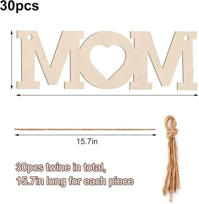 Mum 30Pcs Unfinished Wooden Mother's Day Gift Ornaments DIY Craft Mother