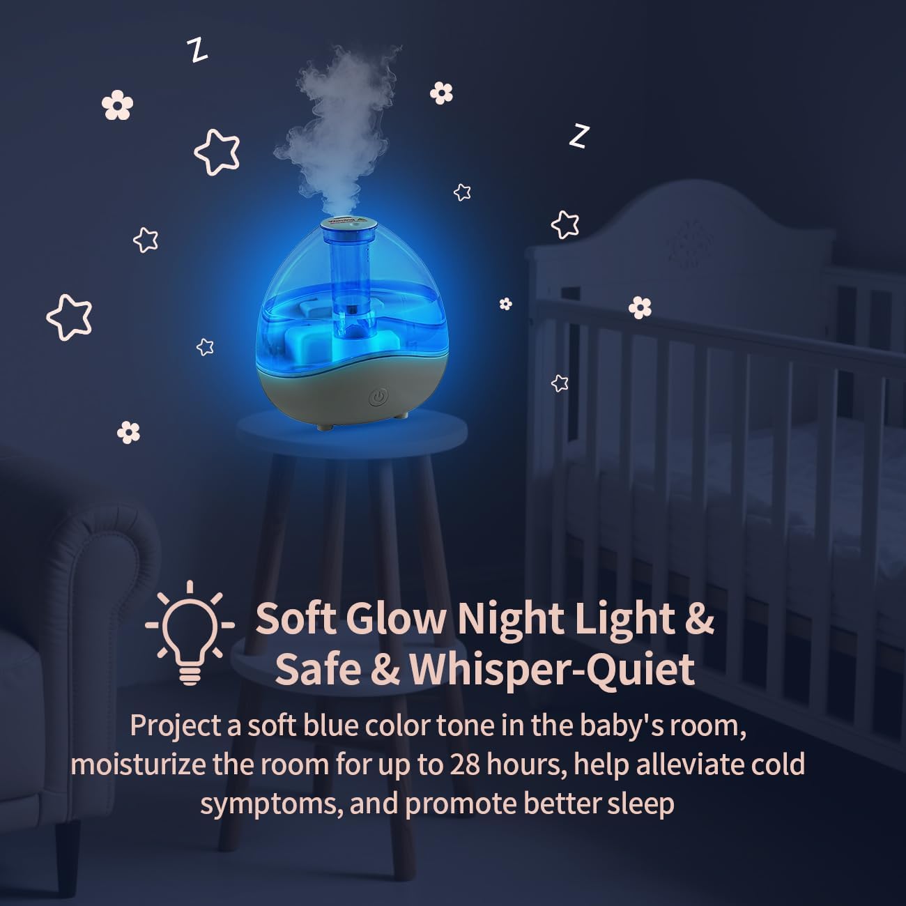 Cool Mist Humidifiers for Bedroom & Large Room (1.5L Water Tank) Quiet Ultrasonic Air Humidifier For Babies Nursery, Office, Indoor Plants & Whole House -Adjustable 360 Rotation Nozzle, Auto-Shut Off