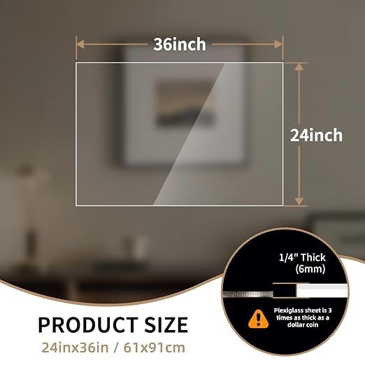 4 Pack 24" x 36" Plexiglass Sheets 1/4 inch Thick | Clear Acrylic Sheets Panel