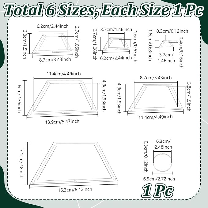 NBEADS 6Pcs Acrylic Quilting Templates Set, Trapezoid Cutting Ruler Template
