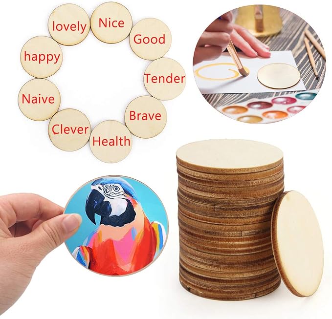 25 Pcs 4 Inch Wood Circles, Unfinished Wood Circles Round Disc Cutouts