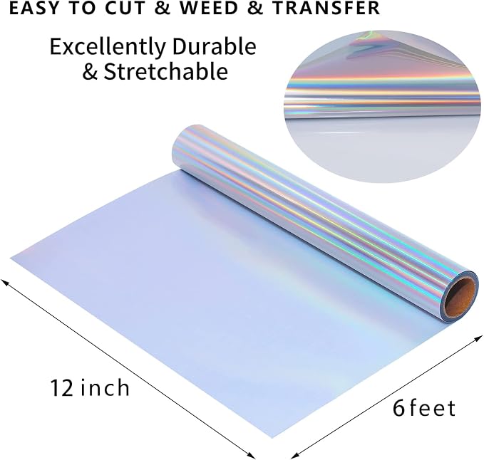 Holographic Heat Transfer Vinyl Metal Silver HTV Holographic Vinyl Rolls 12Inch