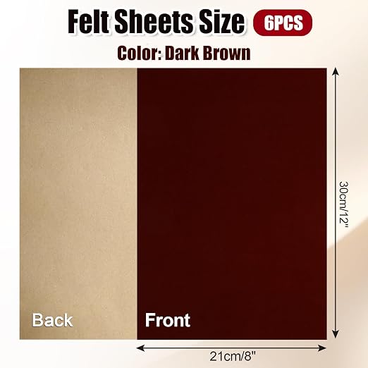 Biaungdo Self Adhesive Felt Sheets, Dark Brown, 8 x 12 Inch | A4 Size, Felts