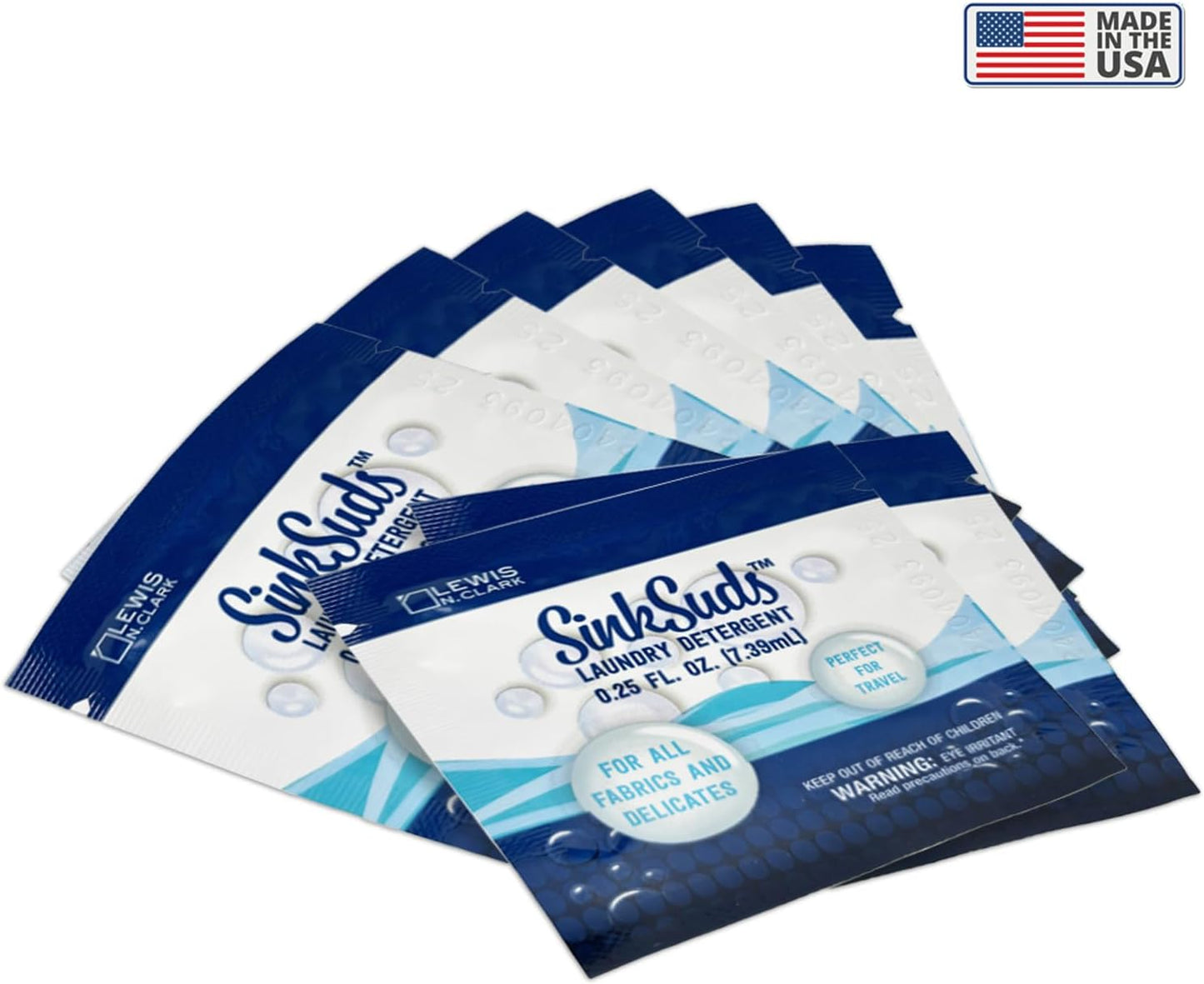 SinkSuds Laundry Detergent, Travel Size Liquid Soap, TSA Compliant, Safe For All Fabrics, 8 Packets (Packaging May Vary)