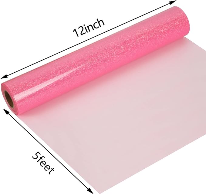 guangyintong Heat Transfer Vinyl Glow Glitter Pink HTV Rolls, Glitter HTV Vinyl