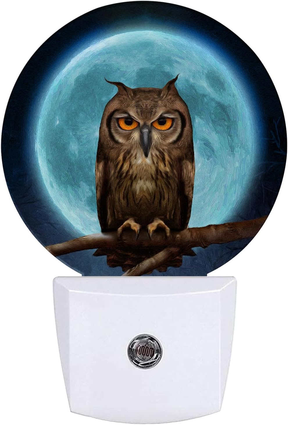 Owl Moon Night Light LED Lamp Round Plug into Wall Nightlight with Dusk to Dawn Sensor Home Hallway Stairway Kitchen Decor
