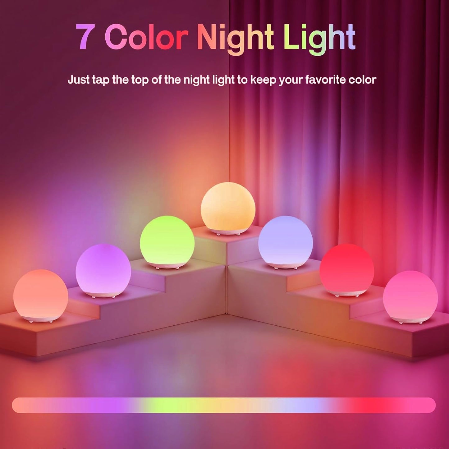 Night Light for Kids, USB Rechargeable LED Night Lights Table Lamp with Dimmable,Warm Light,7 Colors,Touch Control, 0.5/1hour Timer for Nursery, Baby,Bedroom and Outdoor Camping