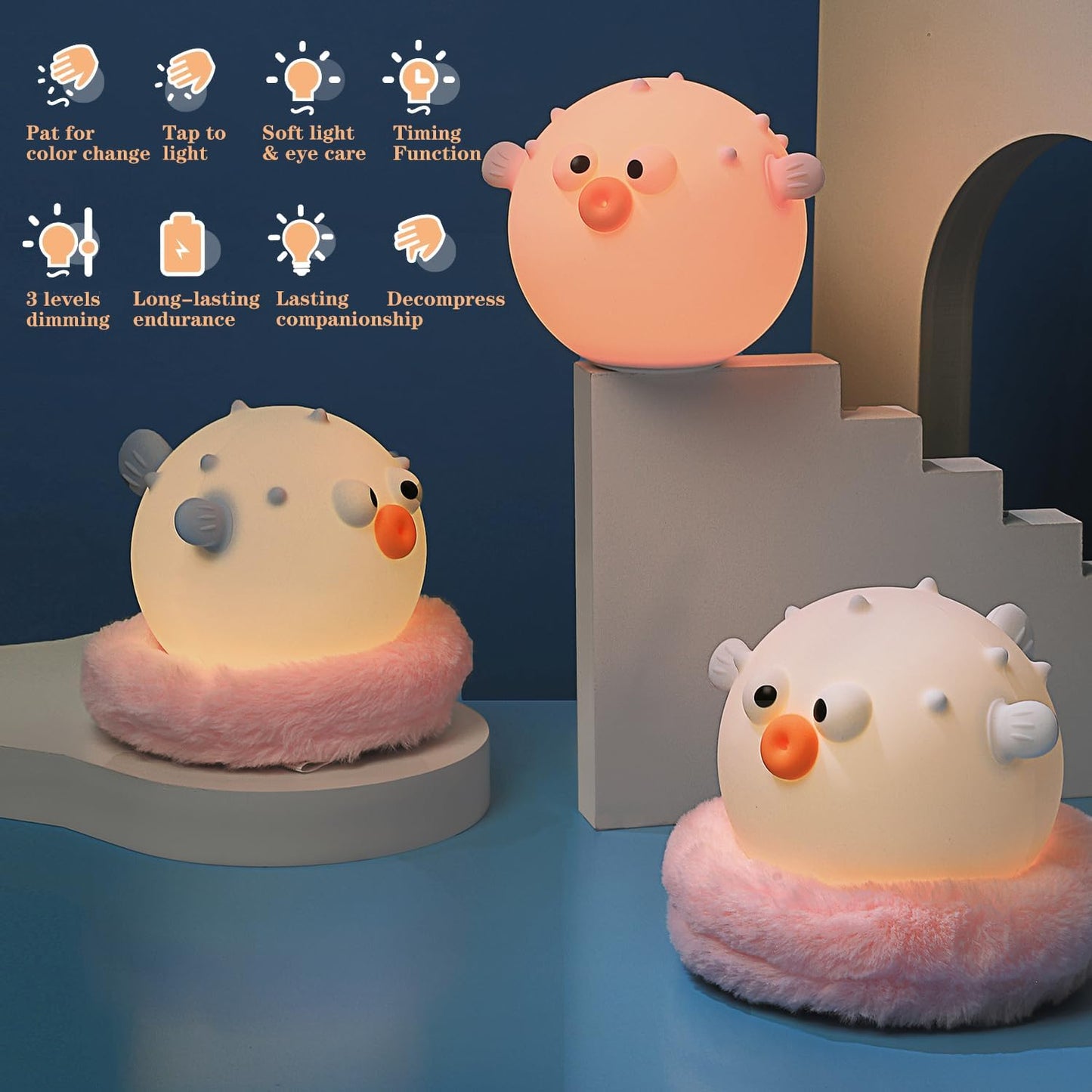 Cute Anemonefish Night Light, LED Squishy Night Lamp, Dimmable Timer Nursery Nightlight for Kids, Rechargeable Touch Lamp, Dorm Decor, Kids Funny Gifts(Pink Fish)