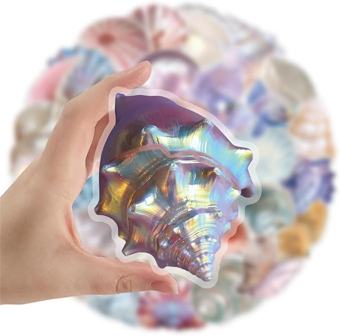50PCS Sea Shell Stickers Aesthetic PET Transparent Conch Sticker Clamshell