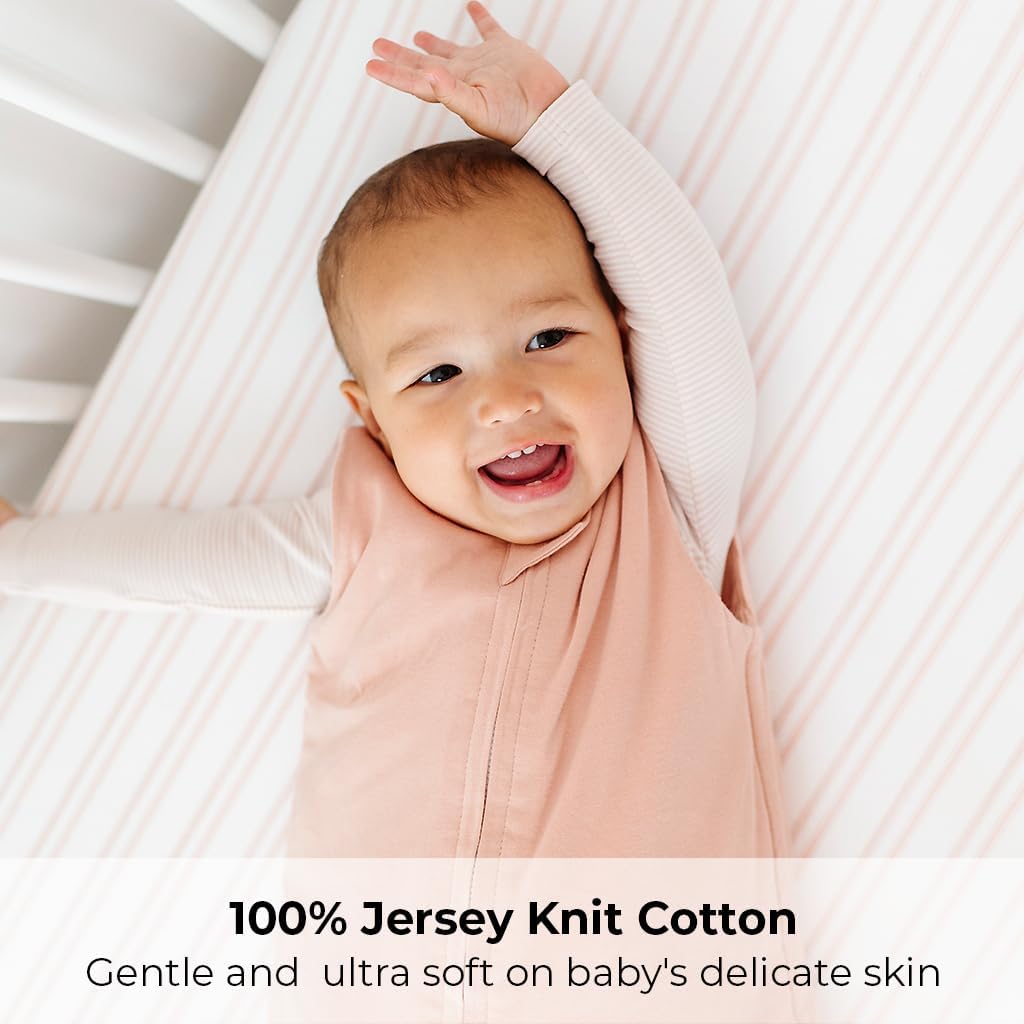 Ely’s & Co. Crib Sheets, Baby Girl Fitted Crib Mattress Sheet Set, 2 Pack, 100% Jersey Knit Cotton, Infant and Toddler Nursery Bedding, Pink Butterfly + Stripes Print, 28” x 52”