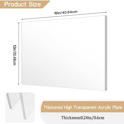 Clear Acrylic Sheet Plexiglass, 1/4" Thick Cast Acrylic Glass Sheet, Plexiglass