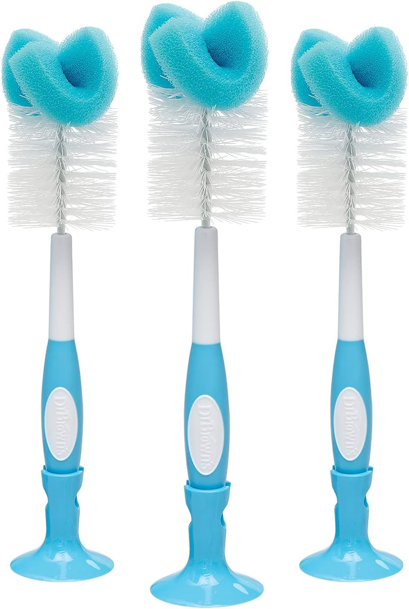 Dr. Brown's Vent Cleaning Baby Bottle Brushes - 4pk and Baby Bottle Cleaning Brush with Sponge and Scrubber - Blue - 3pk