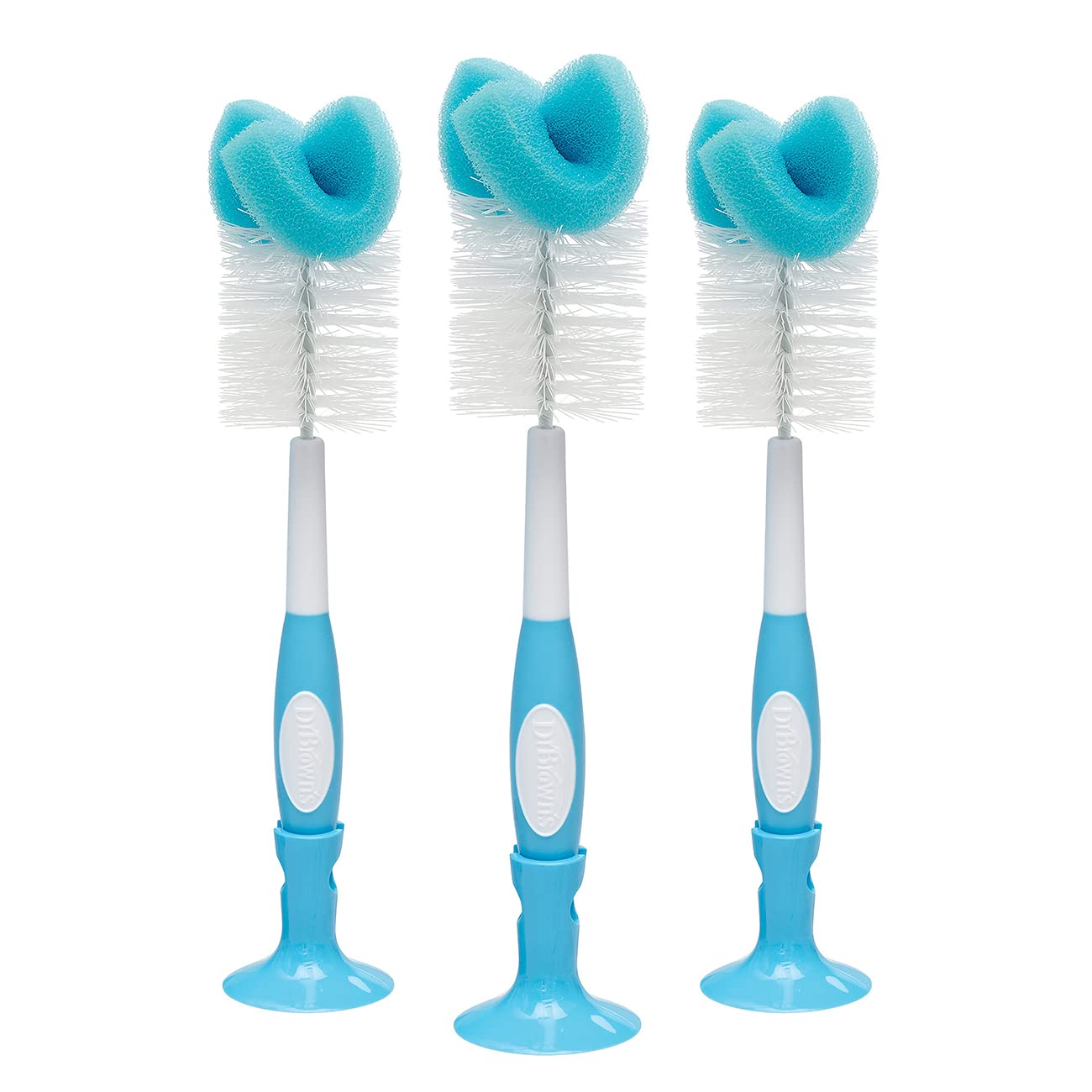 Dr. Brown's All-in-One Sterilizer and Dryer for Baby Bottles, Parts & Other Newborn Essentials & Baby Bottle Cleaning Brush with Sponge and Scrubber - Blue - 3-Pack