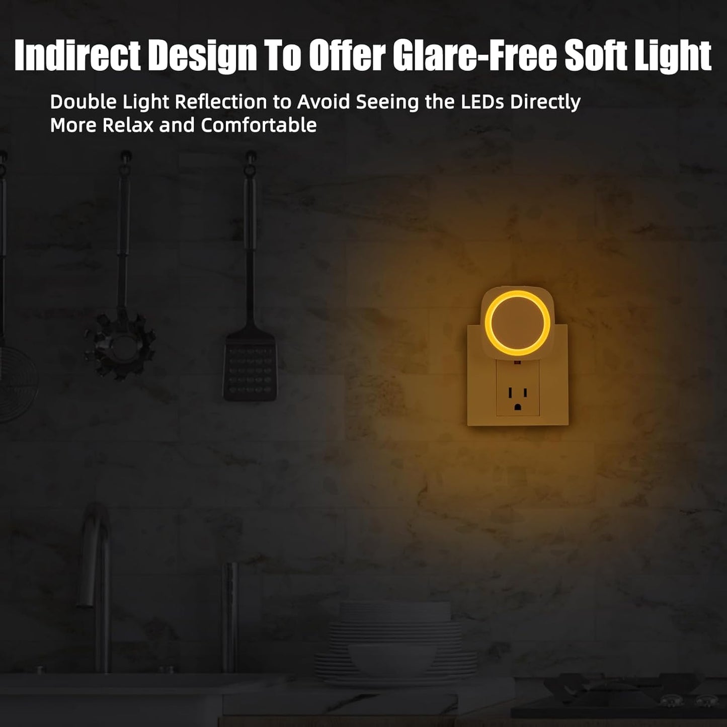 LED Night Lights Plug into Wall, Indirect Soft Dimmable Night Light with Dust to Dawn Sensor, Amber Nightlight for Bedroom,Bathroom,Kitchen,Stairs,Hallway,Travel, 4 Packs, Amber