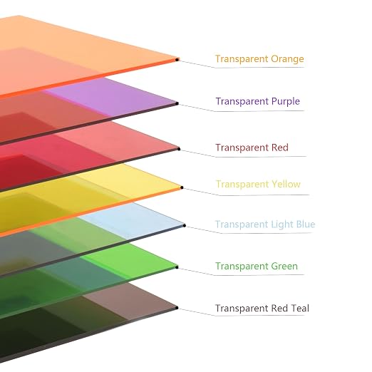 7 Pieces & 7 Colors 8" x 12" x 0.118" Transparent Colored Cast Acrylic Sheets