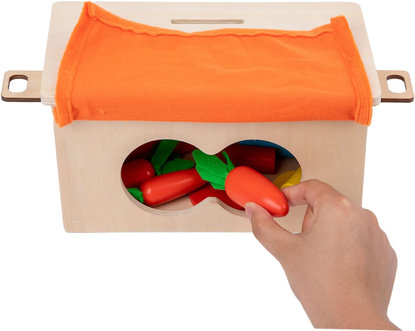 Adena Montessori 4-in-1 Play Kit Box for Infants,Toddlers and Babies 6-12 Months, 1 Year, 2 Year and 3 Year- Includes Coin Box, Cylinder & Carrot Drop Box, and Blind Touch Perception Box with Door