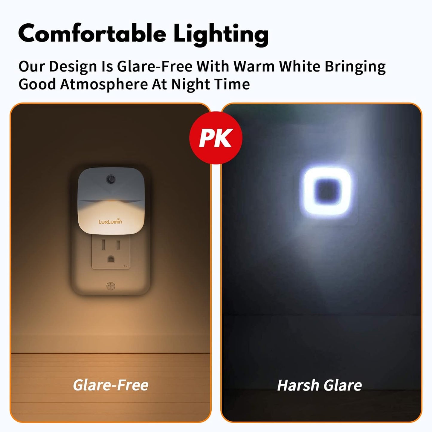 LED Night Lights Plug into Wall with Dusk-to-Dawn Sensor, Automatically Turn on and Off,Night Light for Kids,Bedroom,Bathroom,Stairs,Warm White, 6 Packs